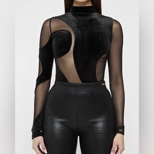 Maniere De Voir VELOUR & MESH CONTOUR BODYSUIT